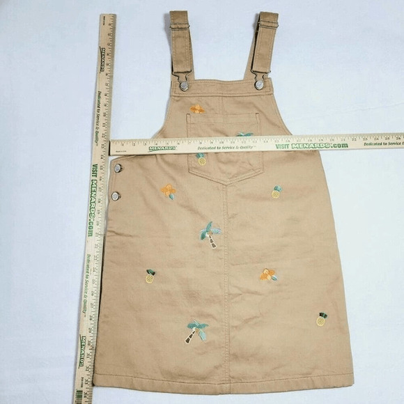 KATE Teenie Weenie Overall Dress Juniors Small Tan Palm Tree Pineapple Embroider - Picture 10 of 11
